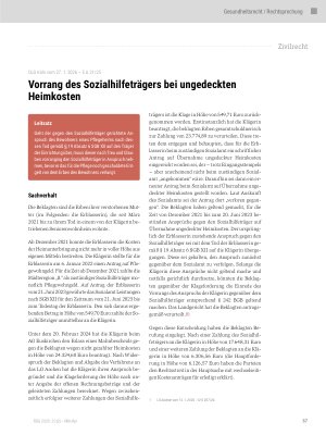 Vorschauseite 1: Vorrang des Sozialhilfeträgers bei ungedeckten Heimkosten