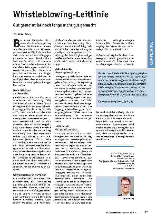 Vorschauseite 1: Whistleblowing-Leitlinie: Gut gemeint ist noch lange nicht gut gemacht.