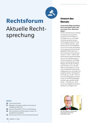 Vorschauseite 1: Urteile und Beschlüsse Kein Anspruch auf Pflegebett in Einrichtungen der Eingliederungshilfe