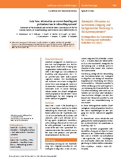 Vorschauseite 1: Atemkalk: Hinweise zu korrektem Umgang und fachgerechter Nutzung in Rückatemsytemen*