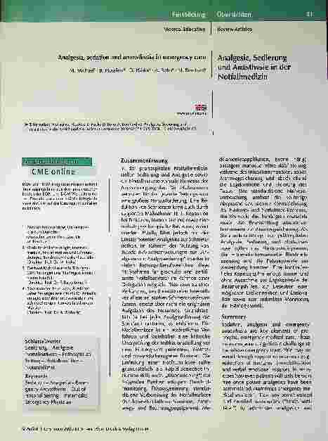 Vorschauseite 1: Analgesie, Sedierung und Anästhesie in der Notfallmedizin