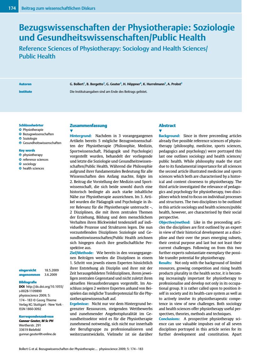 Vorschauseite 1: Bezugswissenschaften der Physiotherapie: Soziologie und Gesundheitswissenschaften/Public Health