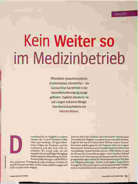 Vorschauseite 2: Kein Weiter so im Medizinbetrieb.