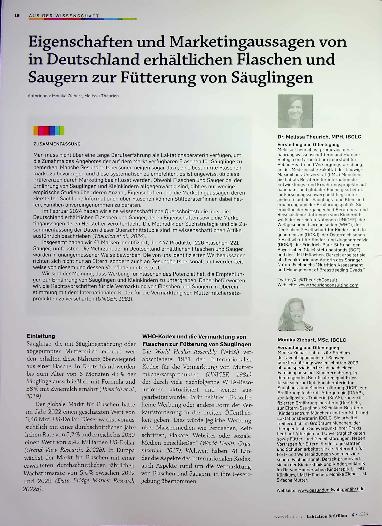 Vorschauseite 1: Eigenschaften und Marketingaussagen von in Deutschland erhältlichen Flaschen und Saugern zur Fütterung von Säuglingen