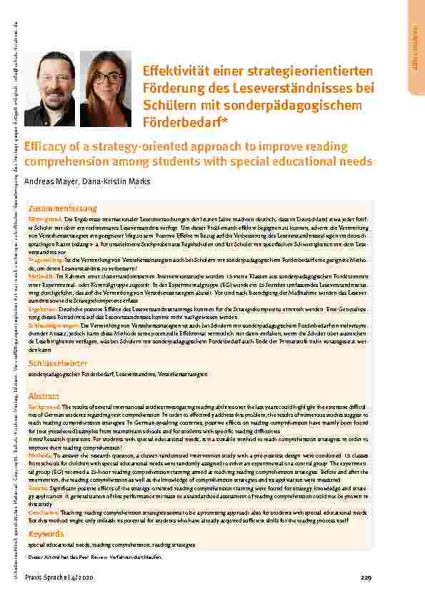 Vorschauseite 1: Effektivität einer strategieorientierten Förderung des Leseverständnisses bei Schülern mit sonderpädagogischem Förderbedarf.