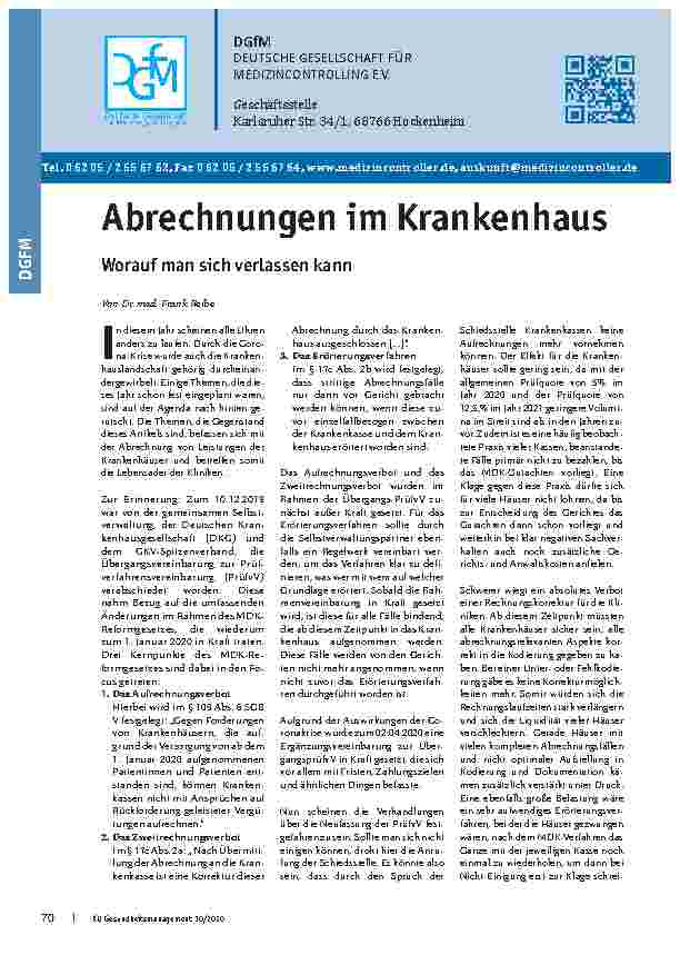 Vorschauseite 1: Abrechnungen im Krankenhaus - Worauf man sich verlassen kann