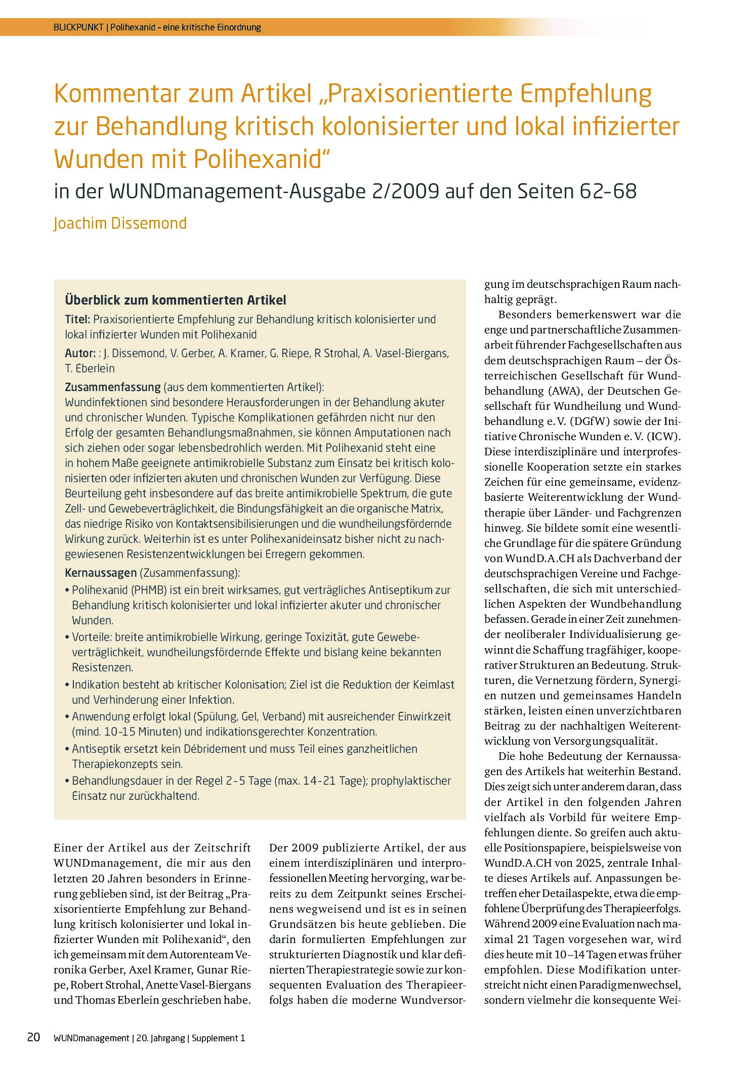 Vorschauseite 1: Kommentar zum Artikel „Praxisorientierte Empfehlung zur Behandlung kritisch kolonisierter und lokal infizierter Wunden mit Polihexanid“