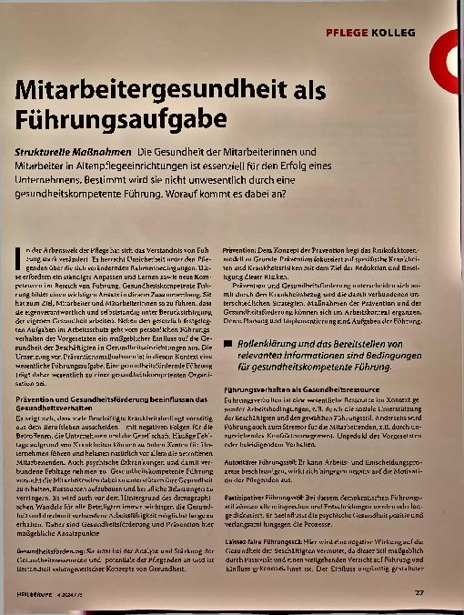 Vorschauseite 1: Mitarbeitergesundheit als Führungsaufgabe