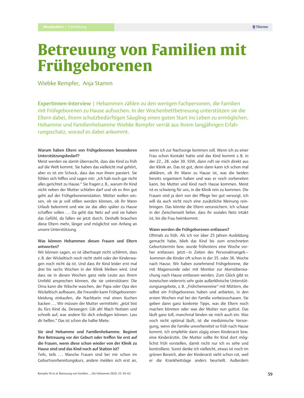 Vorschauseite 1: Betreuung von Familien mit Frühgeborenen