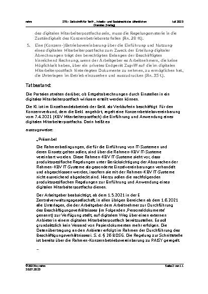 Vorschauseite 2: II. Allgemeines Arbeitsrecht Erteilung digitaler Entgeltabrechnungen