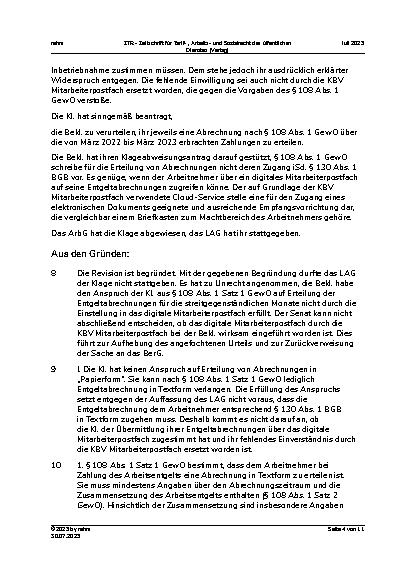 Vorschauseite 4: II. Allgemeines Arbeitsrecht Erteilung digitaler Entgeltabrechnungen