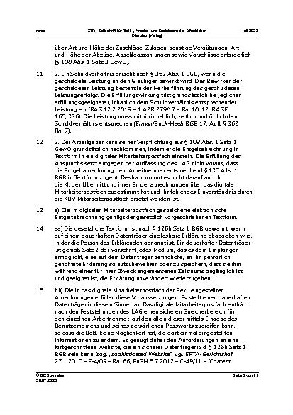 Vorschauseite 5: II. Allgemeines Arbeitsrecht Erteilung digitaler Entgeltabrechnungen