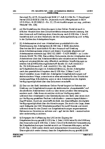 Vorschauseite 6: II. Allgemeines Arbeitsrecht Erteilung digitaler Entgeltabrechnungen