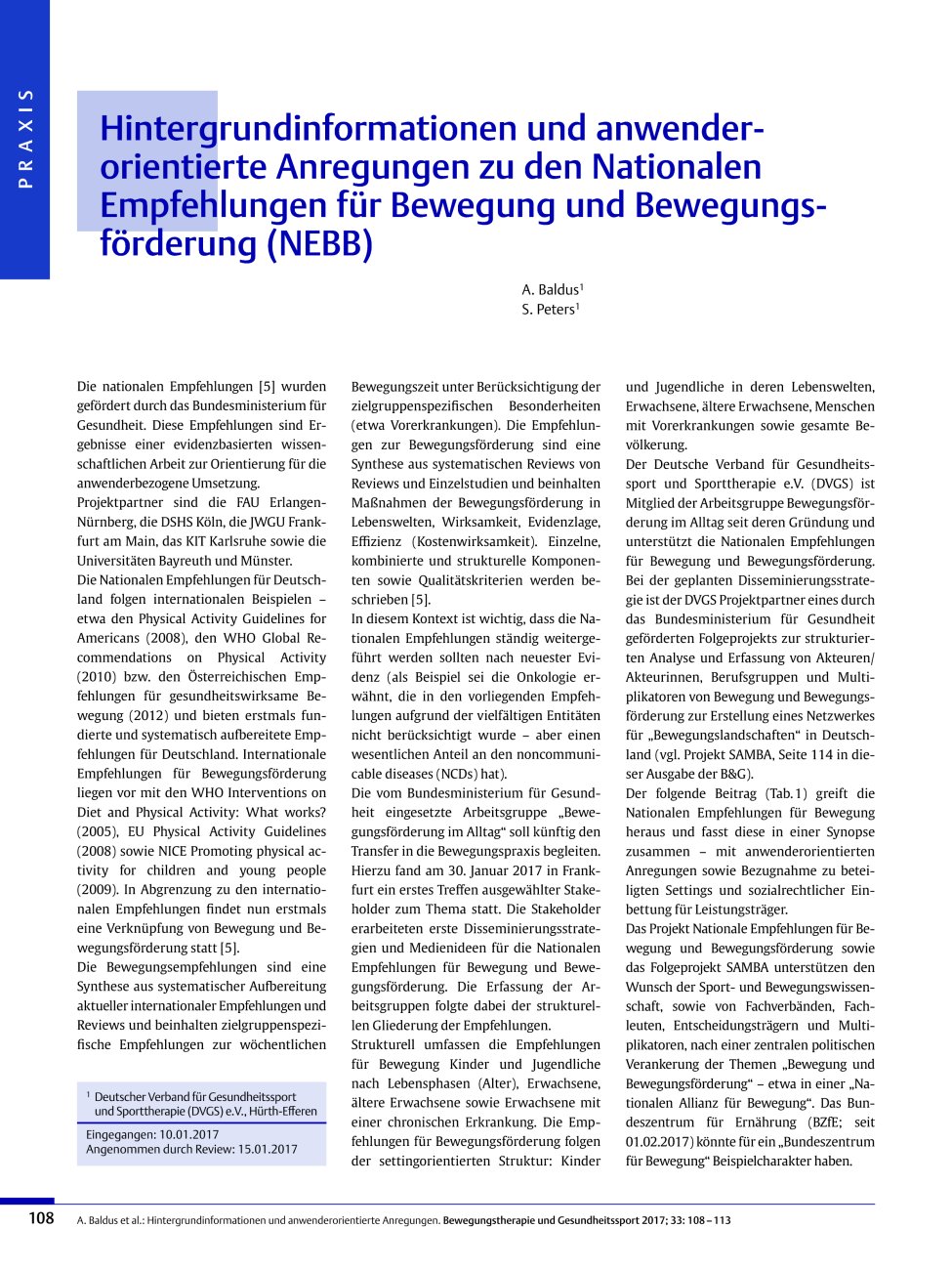 Vorschauseite 1: Hintergrundinformationen und anwenderorientierte Anregungen zu den Nationalen Empfehlungen für Bewegung und Bewegungsförderung (NEBB)