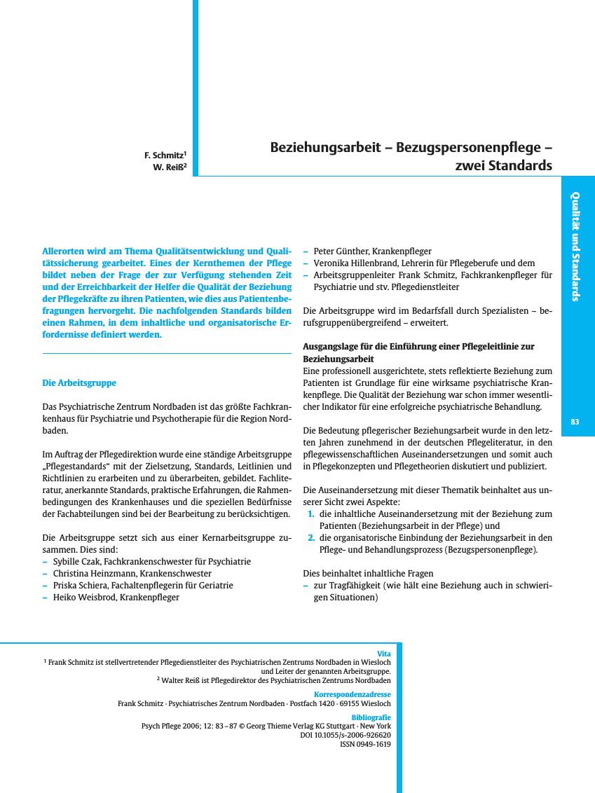 Vorschauseite 1: Beziehungsarbeit - Bezugspersonenpflege - zwei Standards