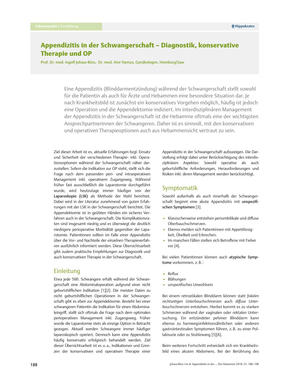 Vorschauseite 1: Appendizitis in der Schwangerschaft – Diagnostik, konservative Therapie und OP