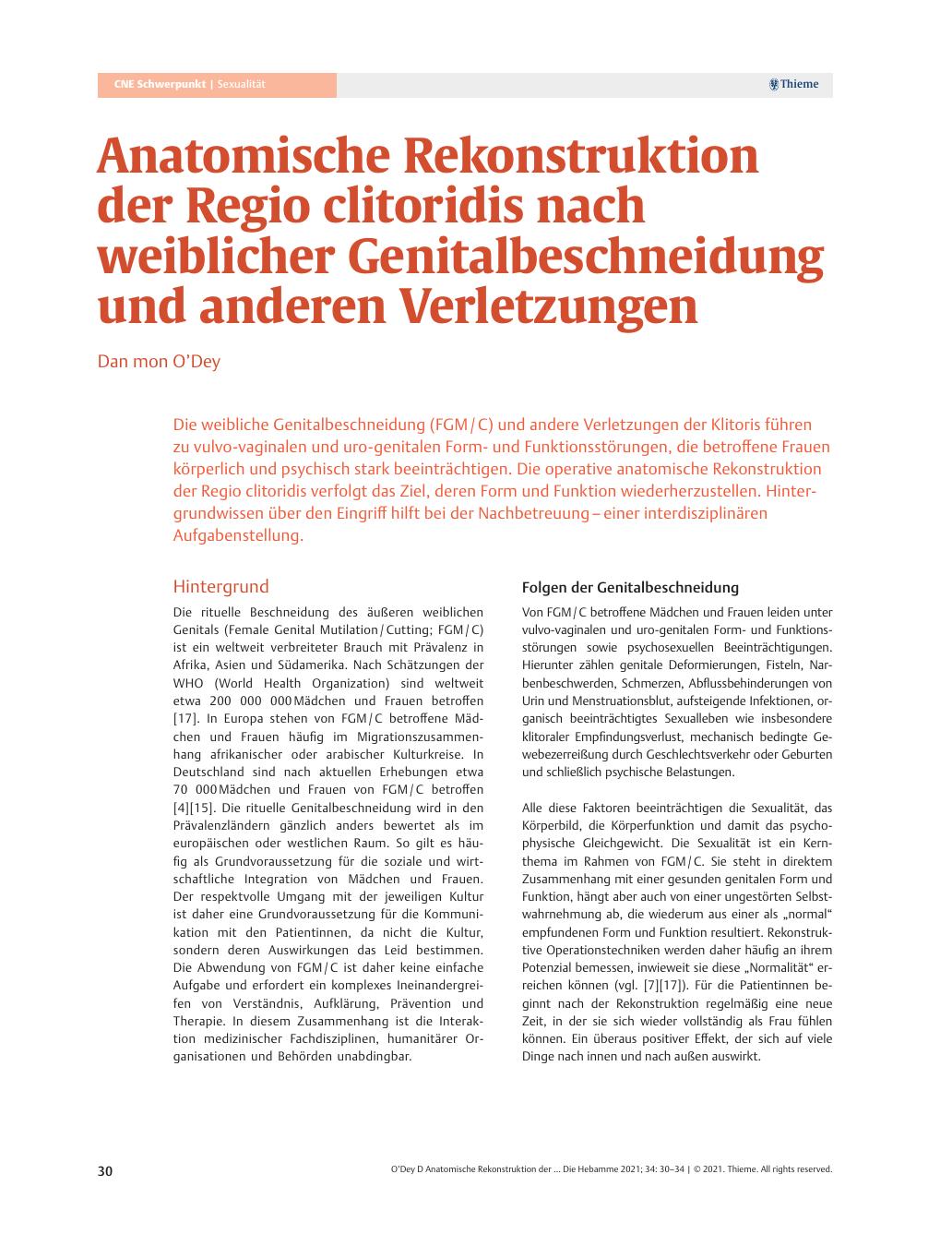 Vorschauseite 1: Anatomische Rekonstruktion der Region clitoridis nach weiblicher Genitalbeschneidung und anderen Verletzungen