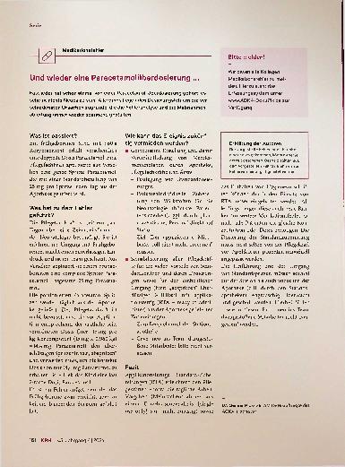 Vorschauseite 1: Und wieder eine Paracetamolüberdosierung.