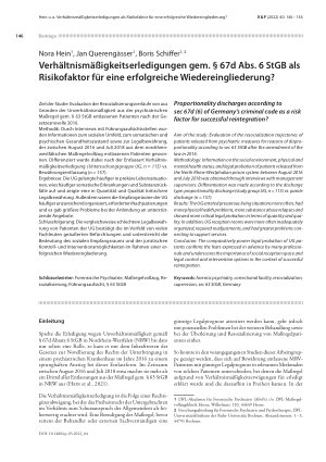 Vorschauseite 1: Verhältnismäßigkeitserledigungen gem. § 67d Abs. 6 StGB als Risikofaktor für eine erfolgreiche Wiedereingliederung?