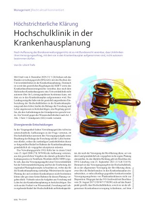 Vorschauseite 1: Höchstrichterliche Klärung Hochschulklinik in der Krankenhausplanung