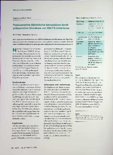 Vorschauseite 1: Postoperative diabetische Ketoazidose durch präoperative Einnahme von SGLT2-Inhibitoren