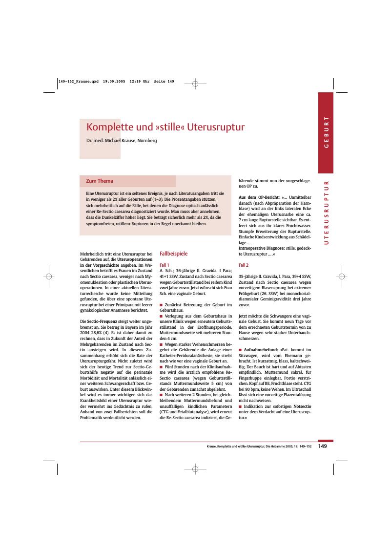 Vorschauseite 1: Komplette und »stille« Uterusruptur