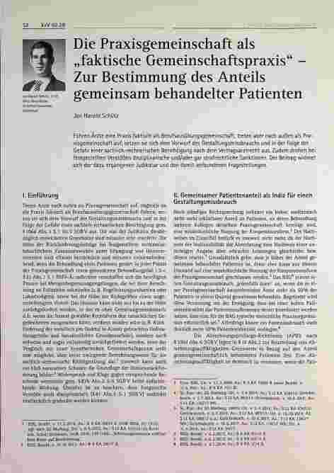 Vorschauseite 1: Die Praxisgemeinschaft als „faktische Gemeinschaftspraxis“ Zur Bestimmung des Anteils gemeinsam behandelter Patienten