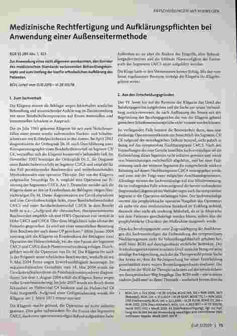 Vorschauseite 1: Medizinische Rechtfertigung und Aufklärungspflichten bei Anwendung einer Außenseitermethode