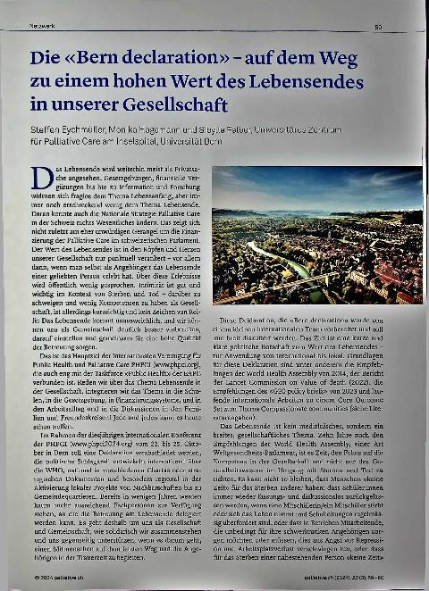 Vorschauseite 1: Die "Bern Declaration" - auf dem Weg zu einem hohen Wert des Lebensendes in unserer Gesellschaft