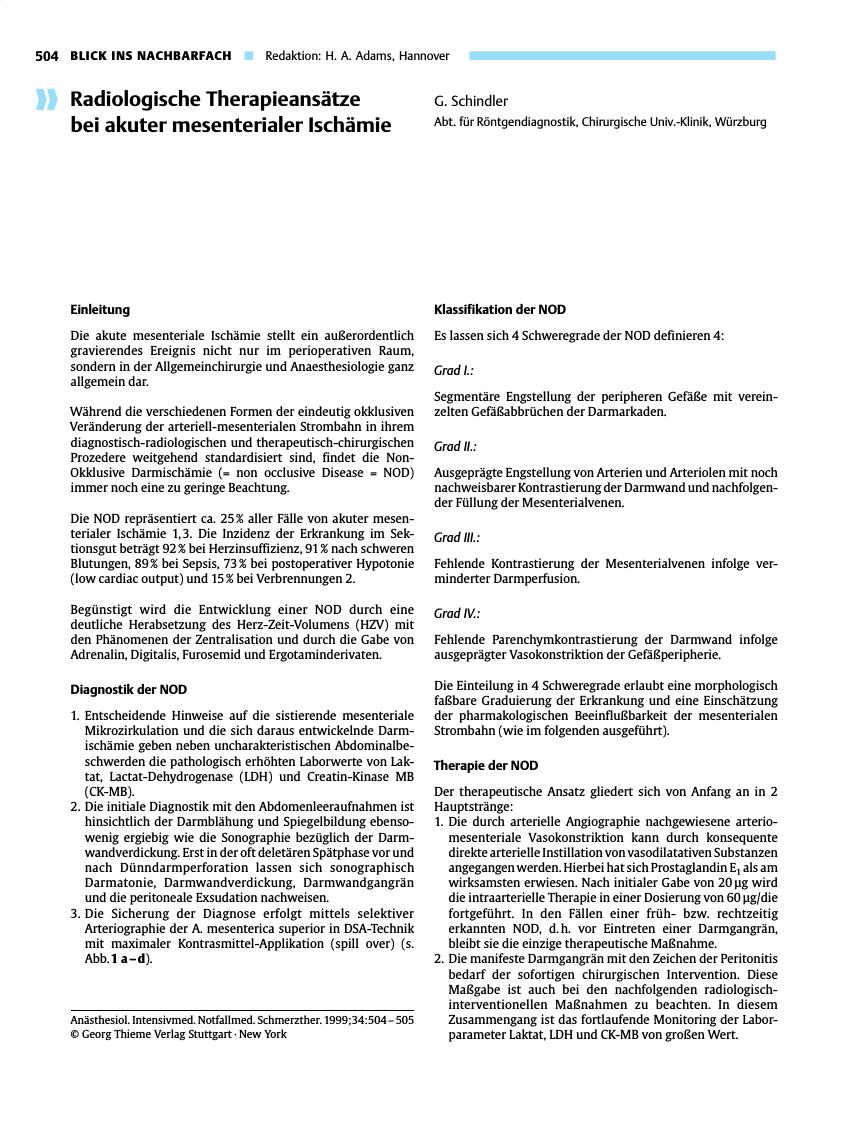 Vorschauseite 1: Radiologische Therapieansätze bei akuter mesenterialer Ischämie