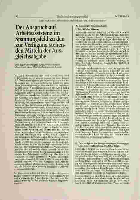 Vorschauseite 1: Der Anspruch auf Arbeitsassistenz im Spannungsfeld zu den zur Verfügung stehenden Mitteln der Ausgleichsabgabe.