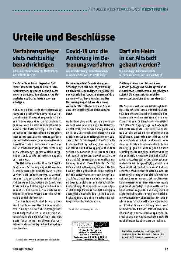 Vorschauseite 1: Urteile und Beschlüsse