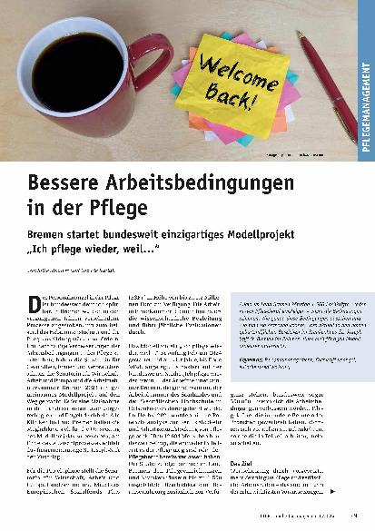Vorschauseite 1: Bessere Arbeitsbedingungen in der Pflege: Bremen startet bundesweit einzigartiges Modellprojekt „Ich pflege wieder, weil…“