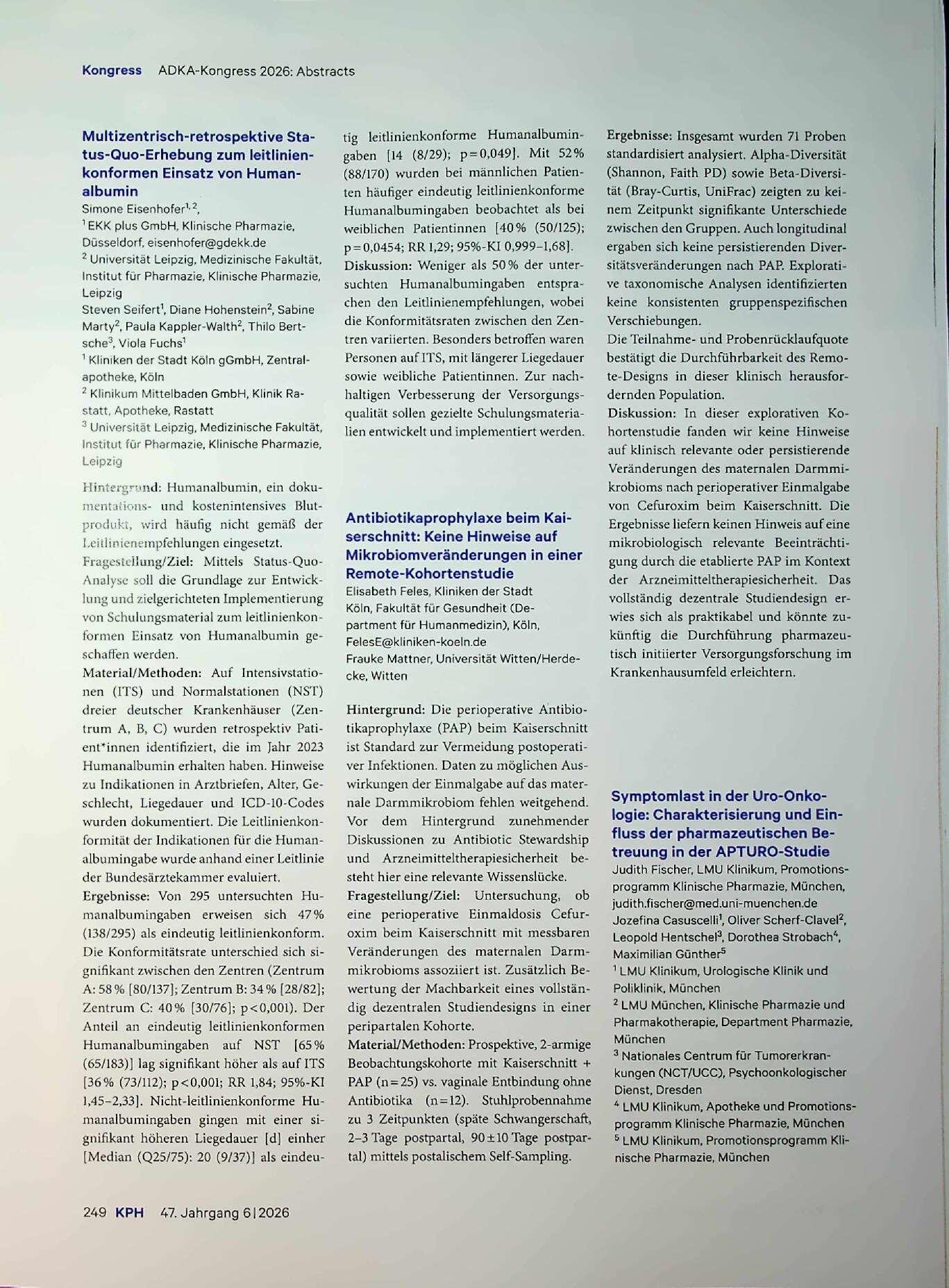 Vorschauseite 4: Posterausstellung beim ADKA-Kongress in Düsseldorf. Abstracts der Poster beim 51. Wissenschaftlichen Kongress der ADKA vom 11. bis 13. Juni 2026