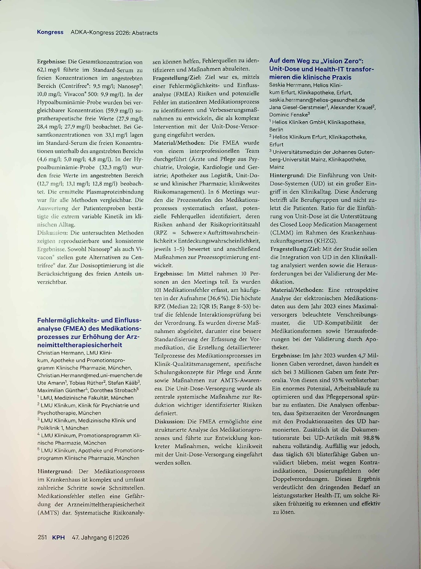 Vorschauseite 6: Posterausstellung beim ADKA-Kongress in Düsseldorf. Abstracts der Poster beim 51. Wissenschaftlichen Kongress der ADKA vom 11. bis 13. Juni 2026