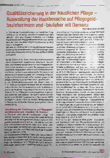 Vorschauseite 1: Qualitätssicherung in der häuslichen Pflege - Ausweitung der Hausbesuche auf Pflegegeldbezieherinnen und -bezieher mit Demenz
