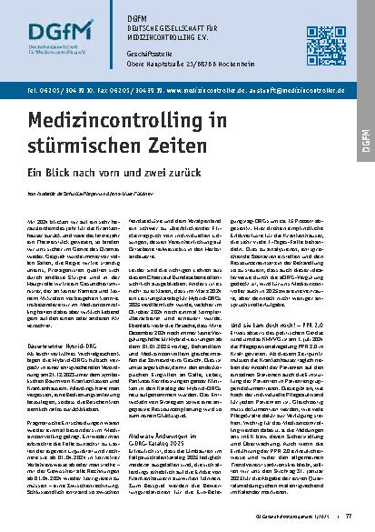 Vorschauseite 1: Medizincontrolling in stürmischen Zeiten - Ein Blick nach vorn und zwei zurück