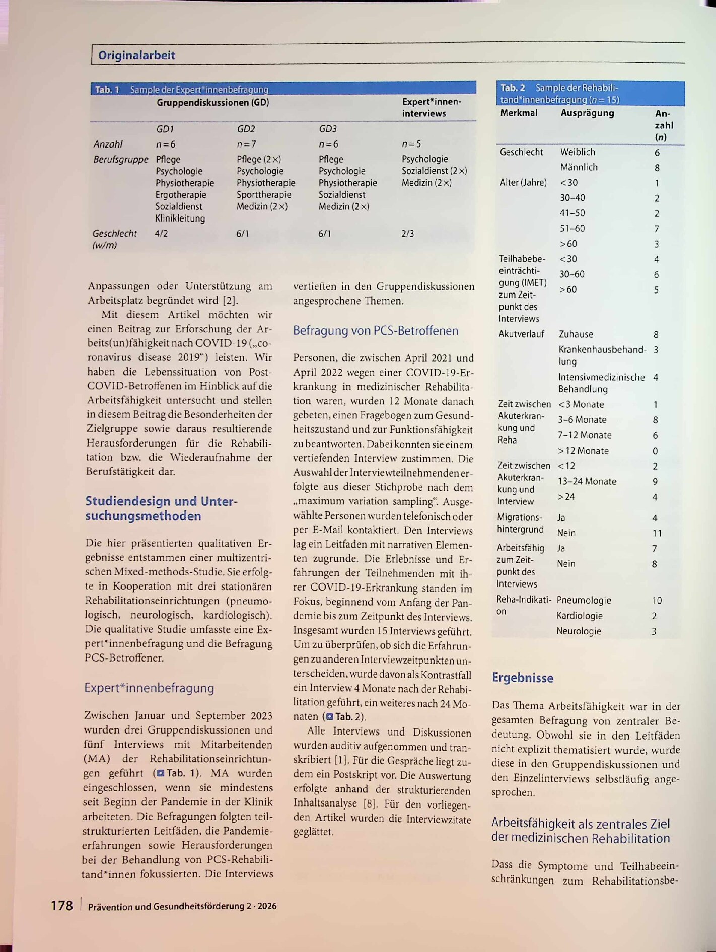 Vorschauseite 2: Arbeitsfähigkeit nach einer COVID-19-Rehabilitation („Coronavirus disease 2019“). „Und das Schlimmste sozusagen, was passieren kann, ist... ein erwerbsunfähiger Mensch.“