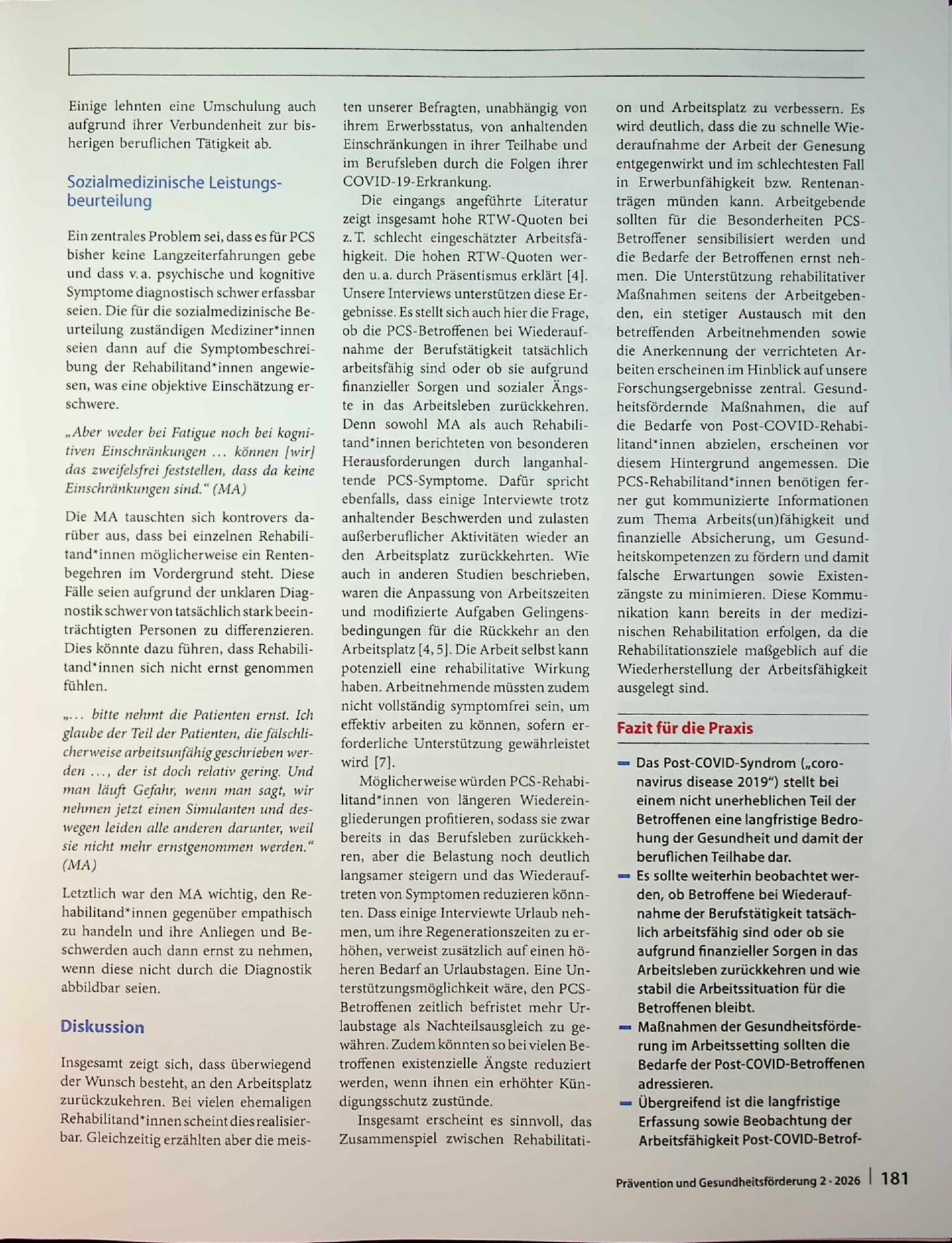 Vorschauseite 5: Arbeitsfähigkeit nach einer COVID-19-Rehabilitation („Coronavirus disease 2019“). „Und das Schlimmste sozusagen, was passieren kann, ist... ein erwerbsunfähiger Mensch.“