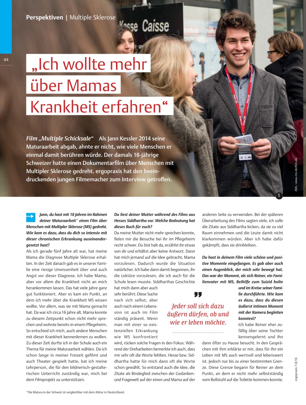Vorschauseite 1: ?Ich wollte mehr über Mamas Krankheit erfahren? ? Film ?Multiple Schicksale?