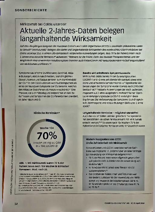 Vorschauseite 1: Mirikizumab bei Colitis ulcerosa: Aktuelle 2-Jahres-Daten belegen langanhaltende Wirksamkeit