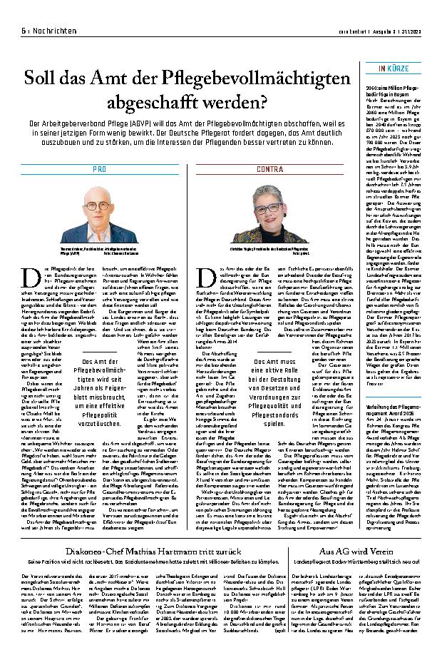 Vorschauseite 1: Soll das Amt der Pflegebevollmächtigten abgeschafft werden?