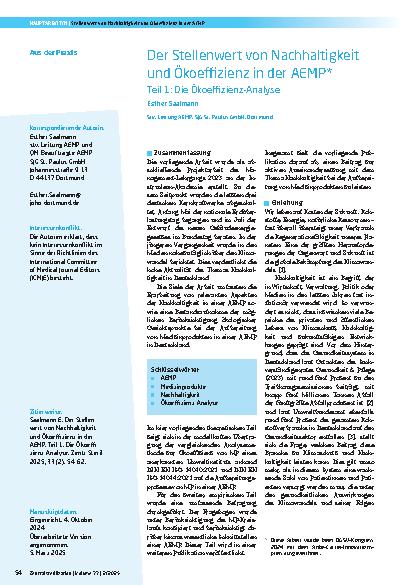 Vorschauseite 1: Der Stellenwert von Nachhaltigkeit und Ökoeffizienz in der AEMP* Teil 1: Die Ökoeffizienz-Analyse