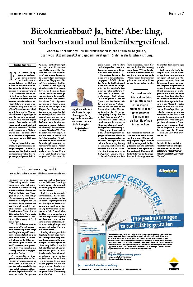Vorschauseite 1: Bürokratieabbau? Ja, bitte! Aber klug, mit Sachverstand und länderübergreifend.