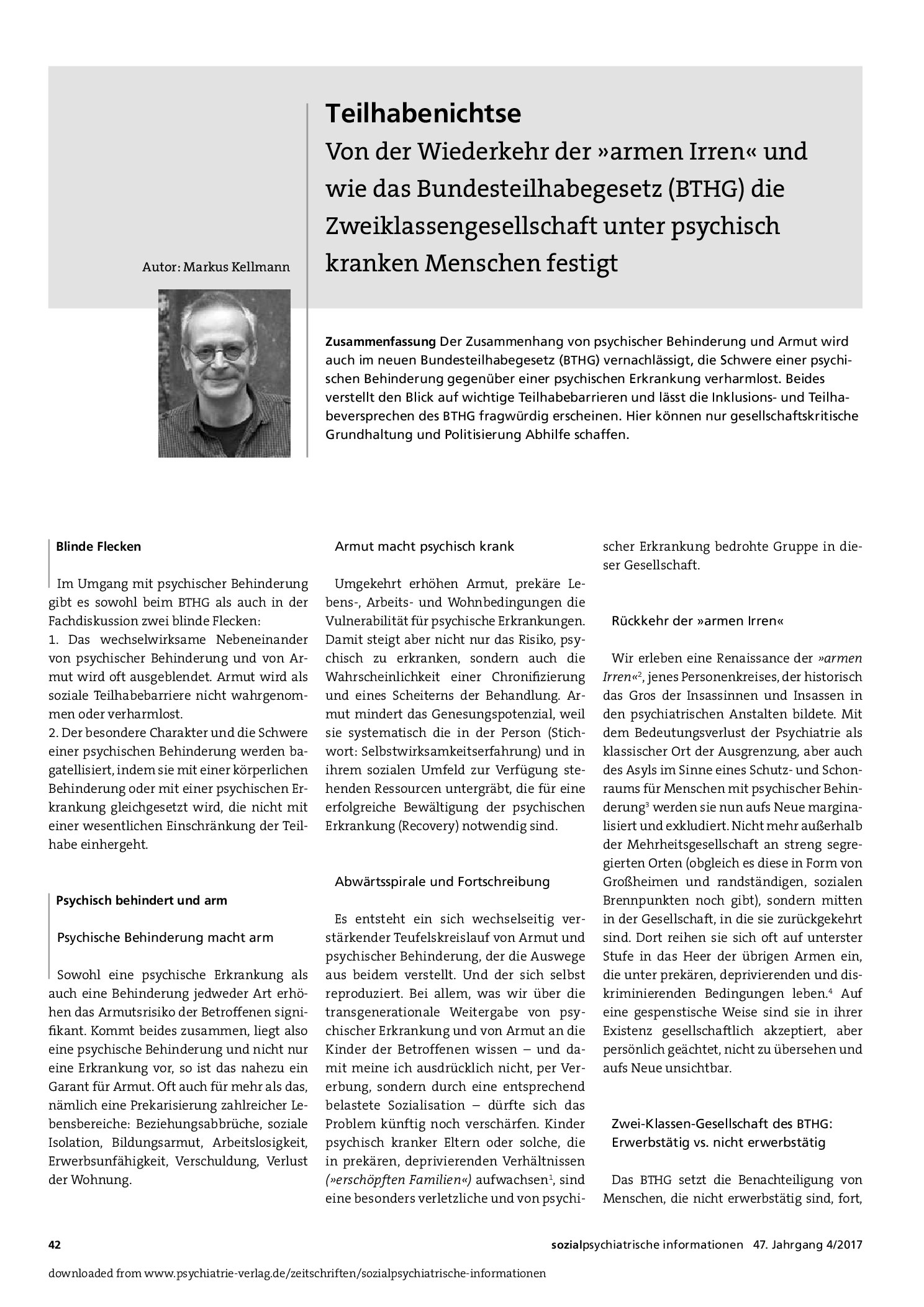 Vorschauseite 1: Teilhabenichtse. Von der Wiederkehr der »armen Irren« und wie das Bundesteilhabegesetz (BTHG) die Zweiklassengesellschaft unter psychisch kranken Menschen festigt