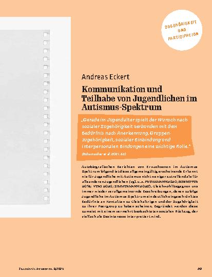 Vorschauseite 1: Kommunikation und Teilhabe von Jugendlichen im Autismus-Spektrum