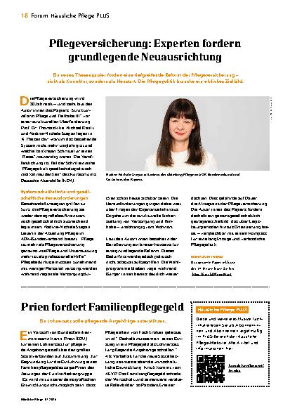 Vorschauseite 1: Pflegeversicherung: Experten fordern grundlegende Neuausrichtung
