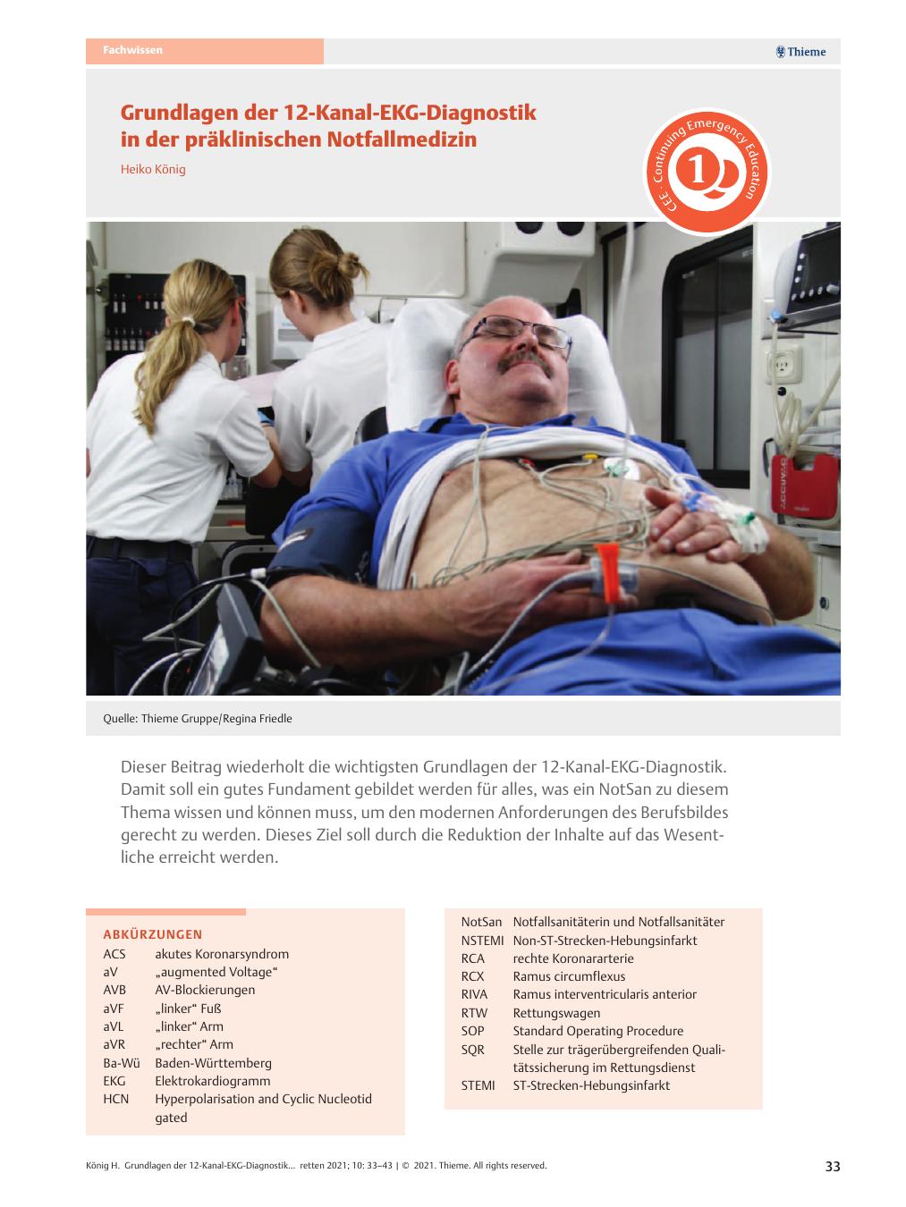 Vorschauseite 1: Grundlagen der 12-Kanal-EKG-Diagnostik in der präklinischen Notfallmedizin