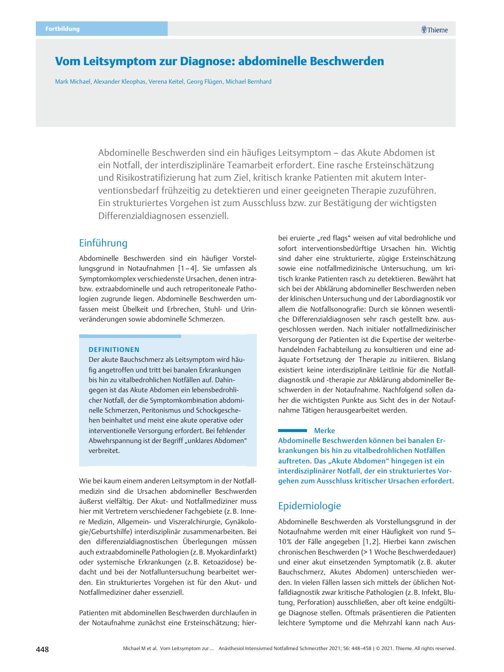 Vorschauseite 1: Vom Leitsymptom zur Diagnose: abdominelle Beschwerden
