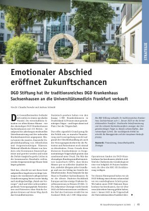Vorschauseite 1: Emotionaler Abschied eröffnet Zukunftschancen DGD Stiftung hat ihr traditionsreiches DGD Krankenhaus Sachsenhausen an die Universitätsmedizin Frankfurt verkauft